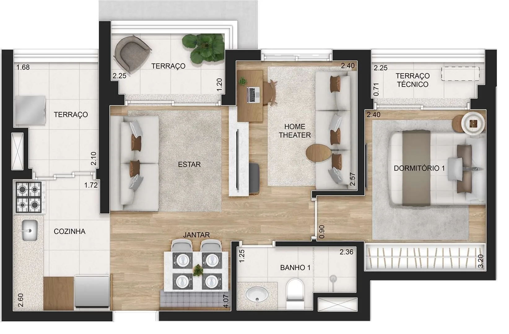Planta do Universo Tatuapé Órbita em Tatuapé — 1 dormitório, 51 m² (opção)