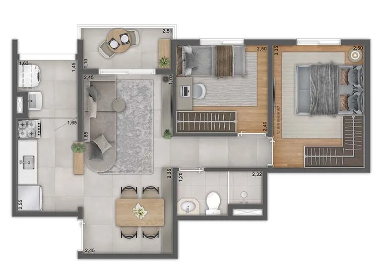 Planta do Unni by Plano&Plano Harmoni em Limão — 2 dormitórios, 47,20 m²