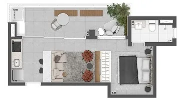 Planta do Upper Brooklin em Brooklin — studio de 42,70 m²