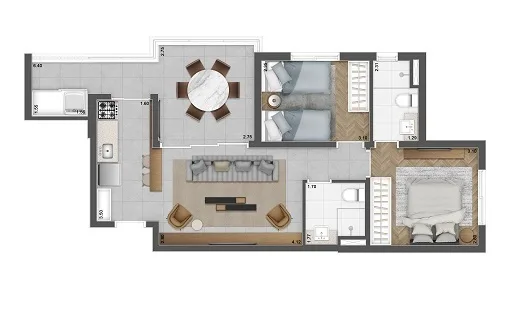 Planta do Upper Brooklin em Brooklin — 2 dormitórios, 63,60 m²