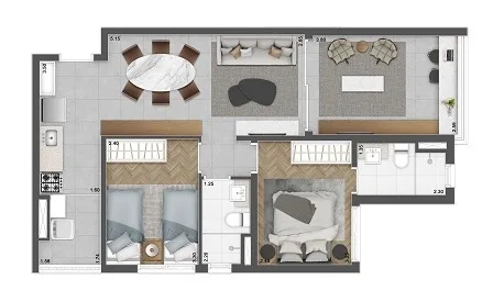 Planta do Upper Brooklin em Brooklin — 2 dormitórios, 66,34 m²