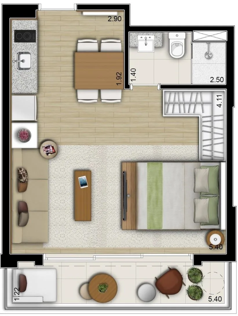 Planta do Upper Itaim em Itaim Bibi — studio de 38 m²