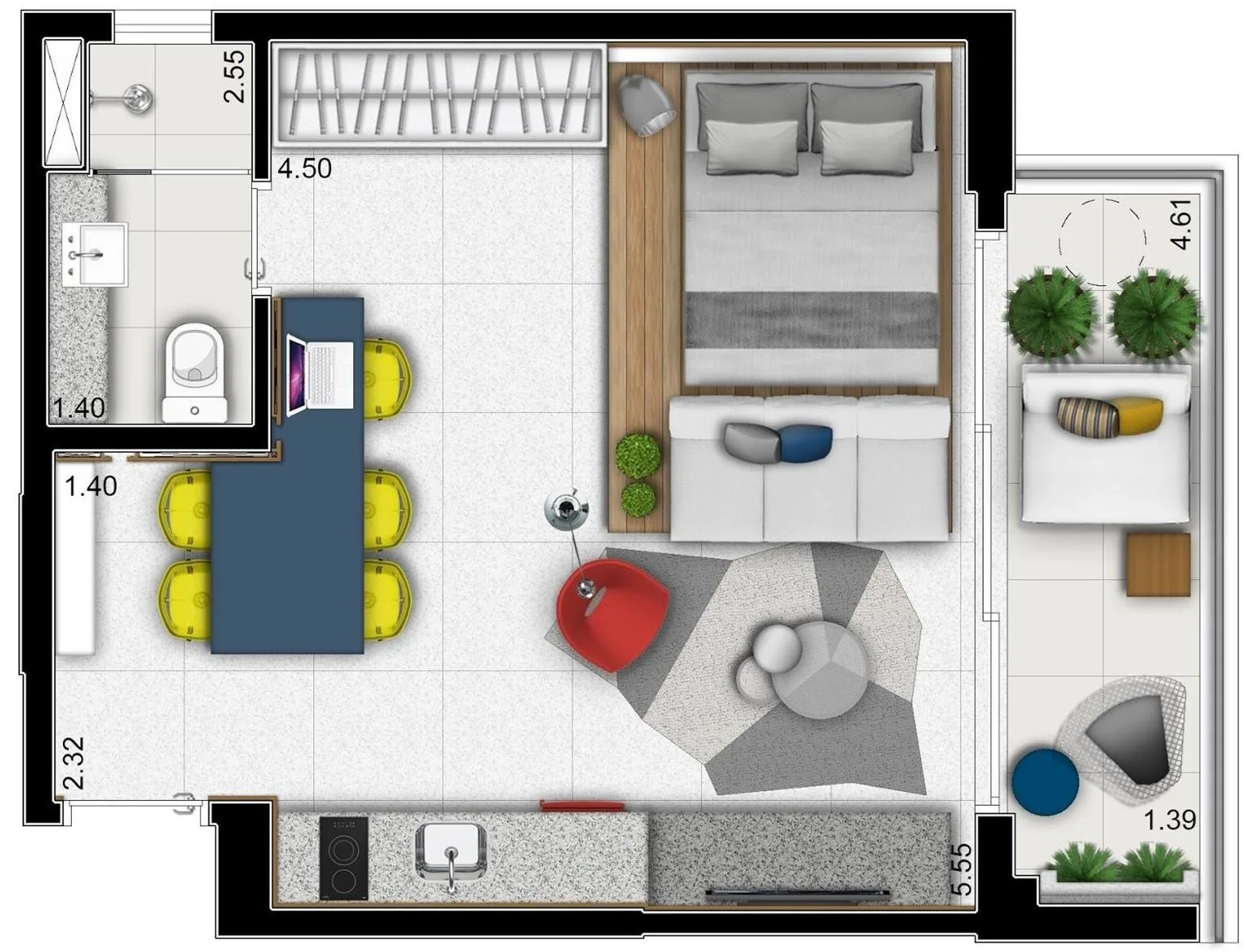 Planta do Upper Itaim em Itaim Bibi — studio de 40 m²