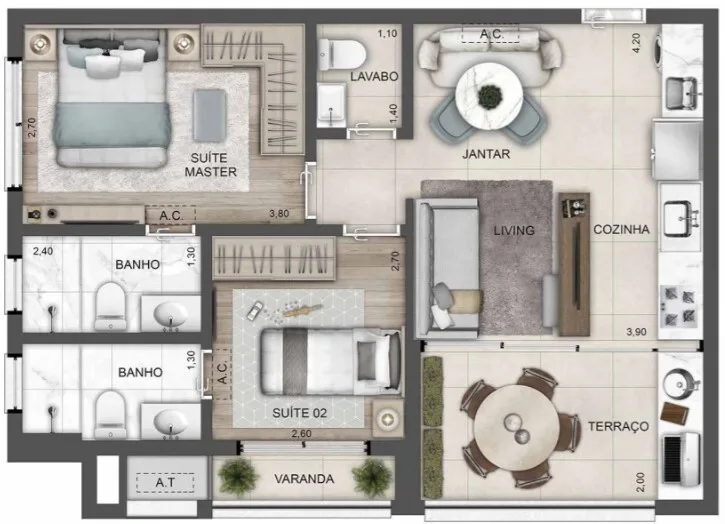 Planta do Upper West Perdizes em Perdizes — 2 dormitórios, 62 m²