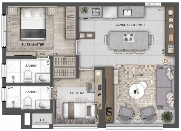 Planta do Upper West Perdizes em Perdizes — 2 dormitórios, 62 m² (opção)