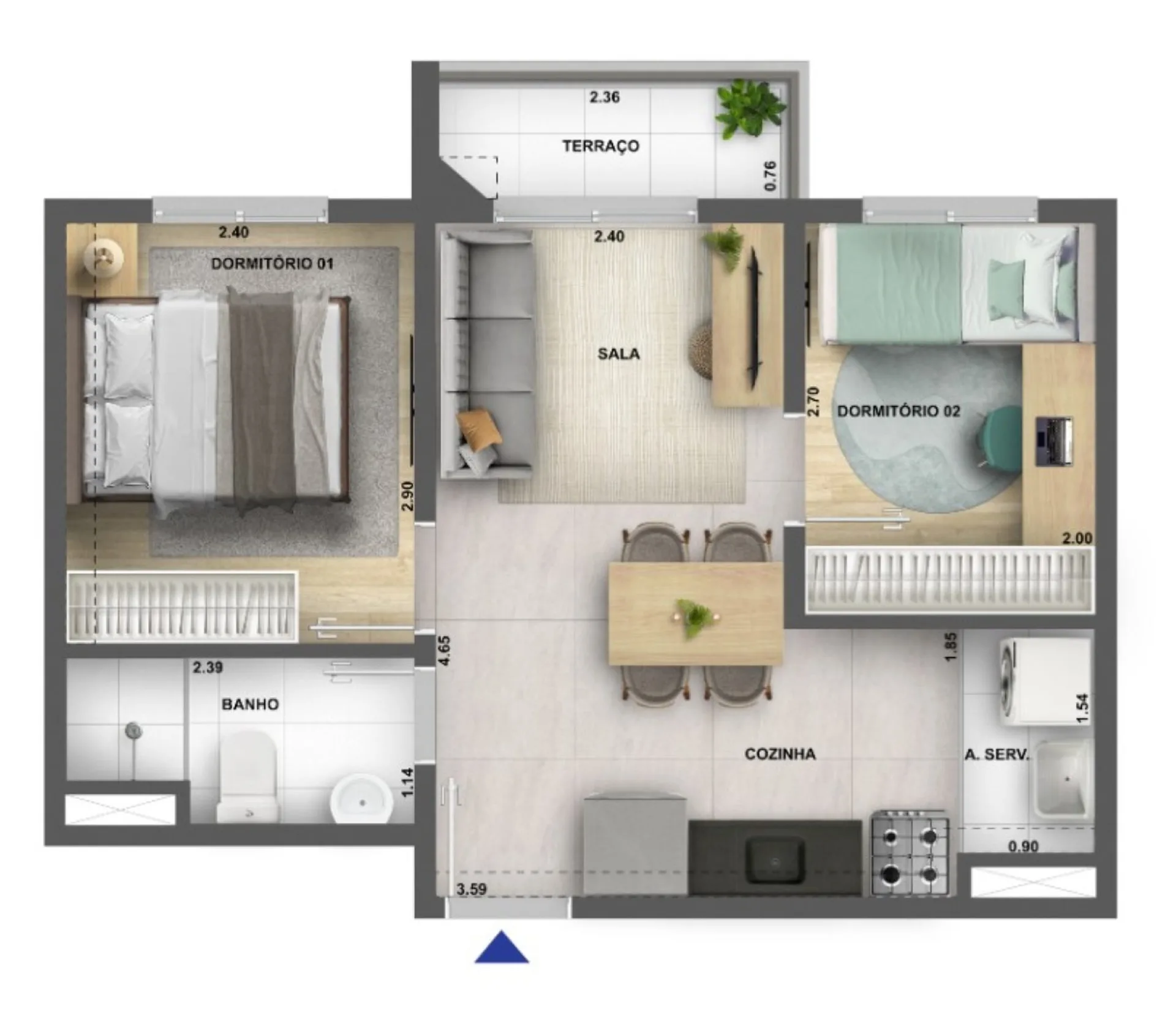 Planta do Urban Vila Guilherme Fase 1 em Vila Guilherme — 2 dormitórios, 37 m²
