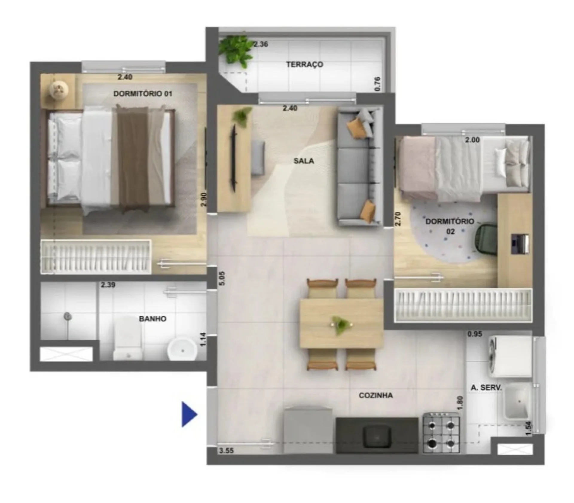 Planta do Urban Vila Guilherme Fase 1 em Vila Guilherme — 2 dormitórios, 38 m²