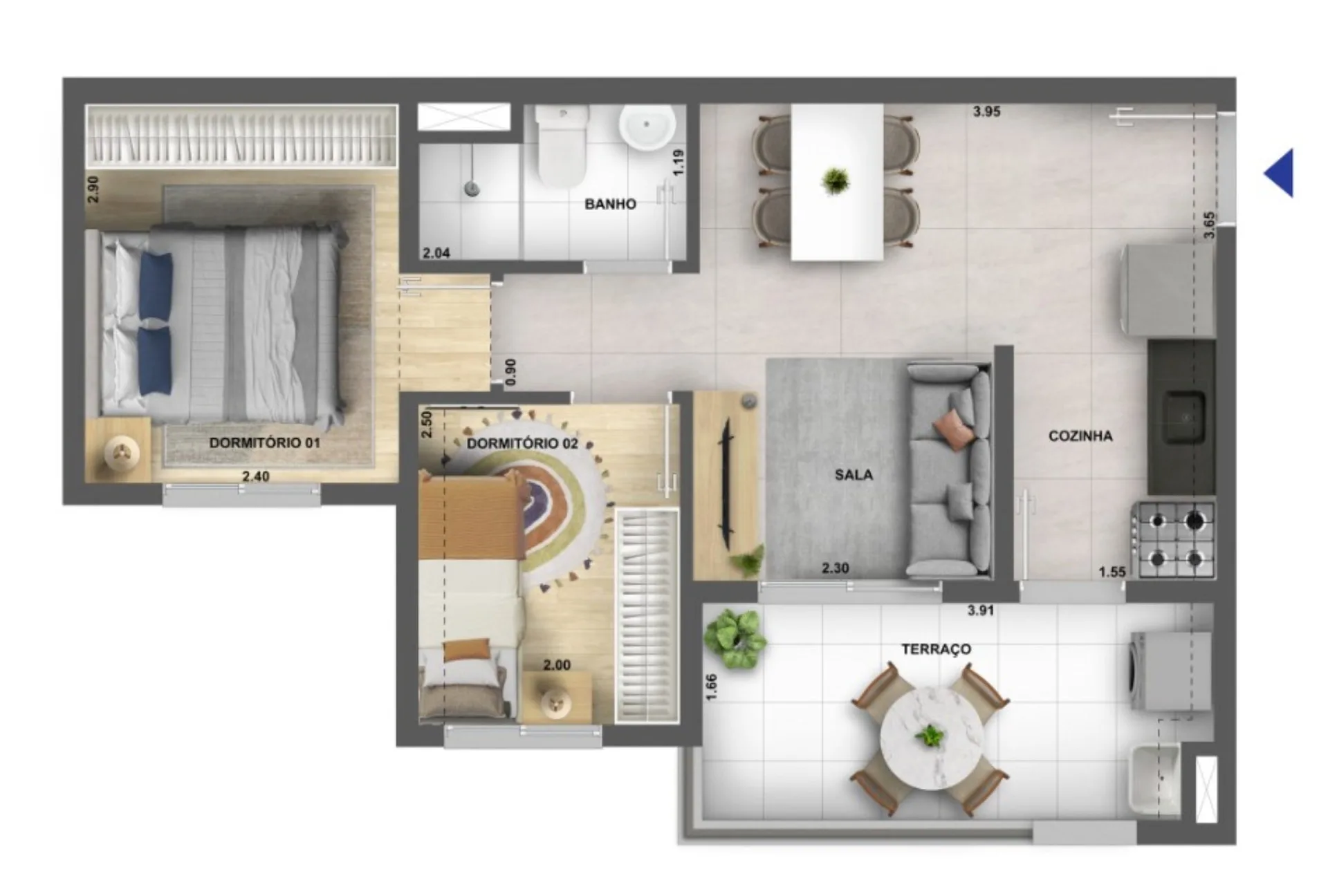 Planta do Urban Vila Guilherme Fase 1 em Vila Guilherme — 2 dormitórios, 42 m²