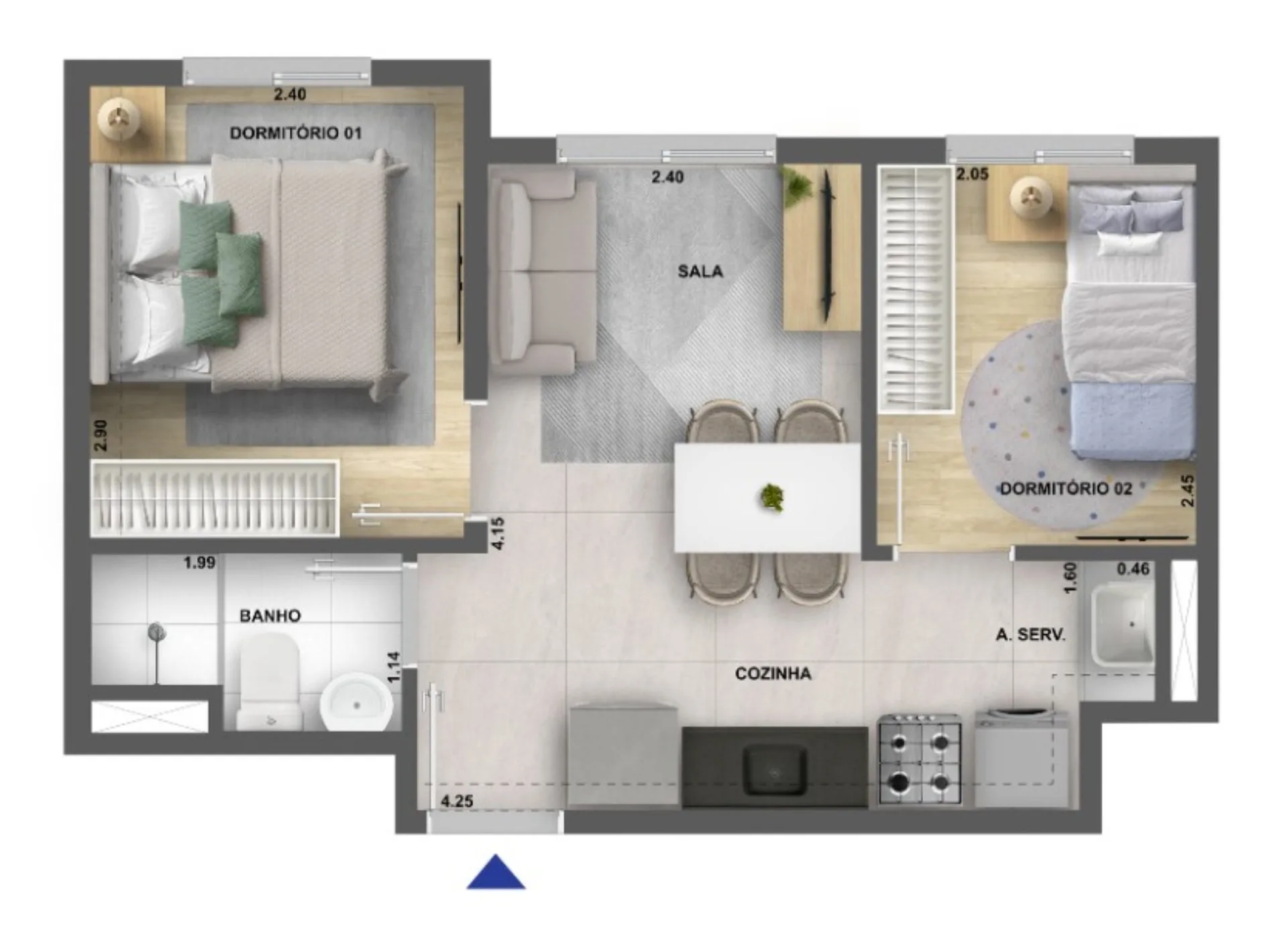 Planta do Urban Vila Guilherme Fase 2 em Vila Guilherme — 2 dormitórios, 32 m²