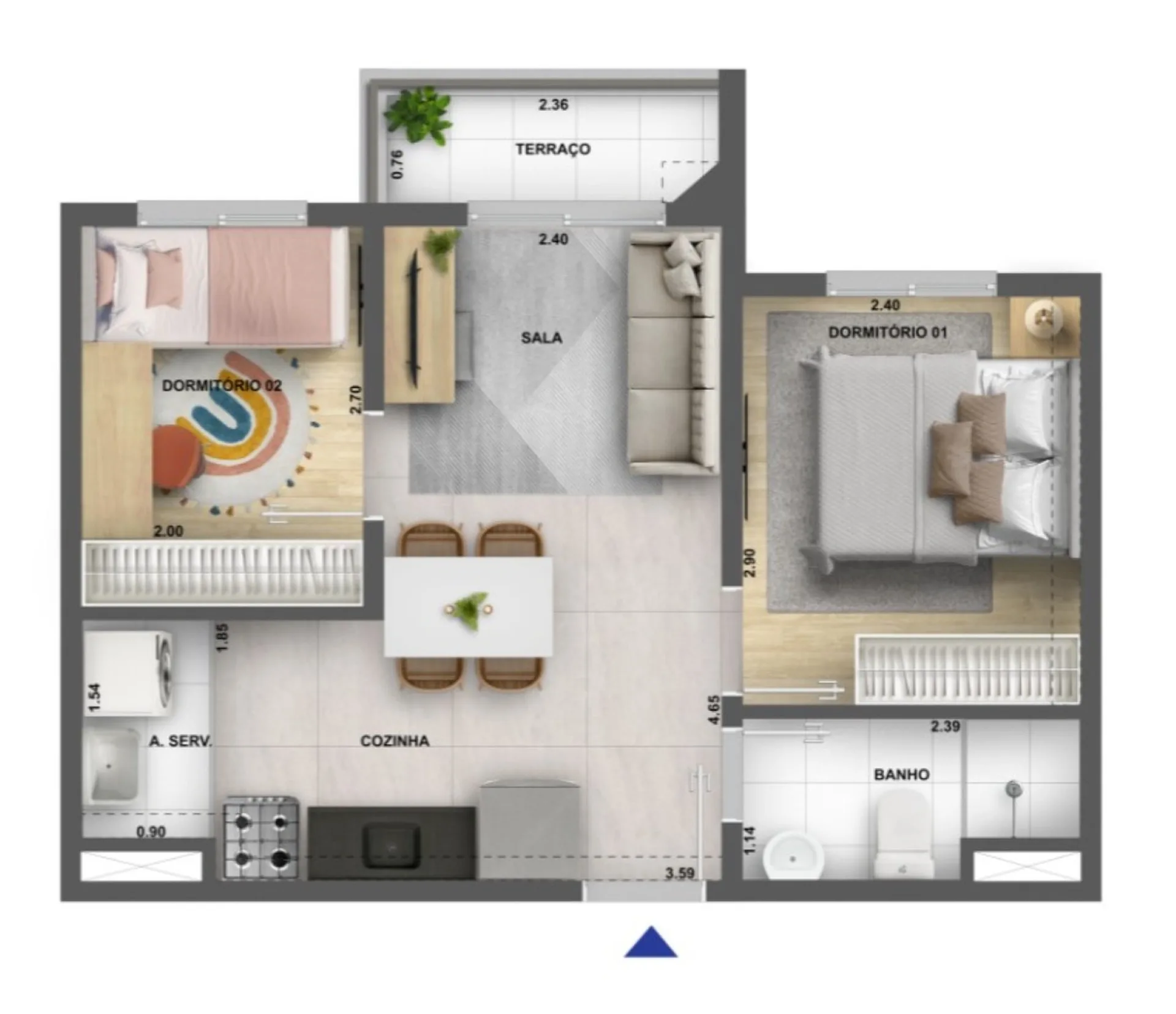 Planta do Urban Vila Guilherme Fase 2 em Vila Guilherme — 2 dormitórios, 37 m² (opção)