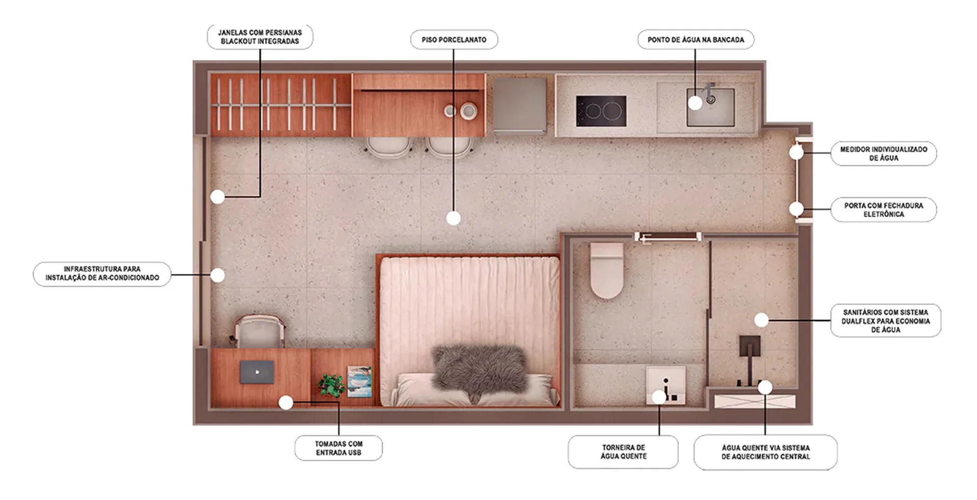 Planta do Urbany Studios em Brooklin — studio de 23 m²