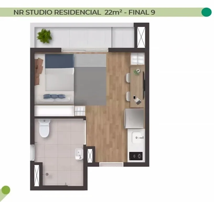 Planta do Urby Paulista em Bela Vista — 1 dormitório – 22 m² Studio
