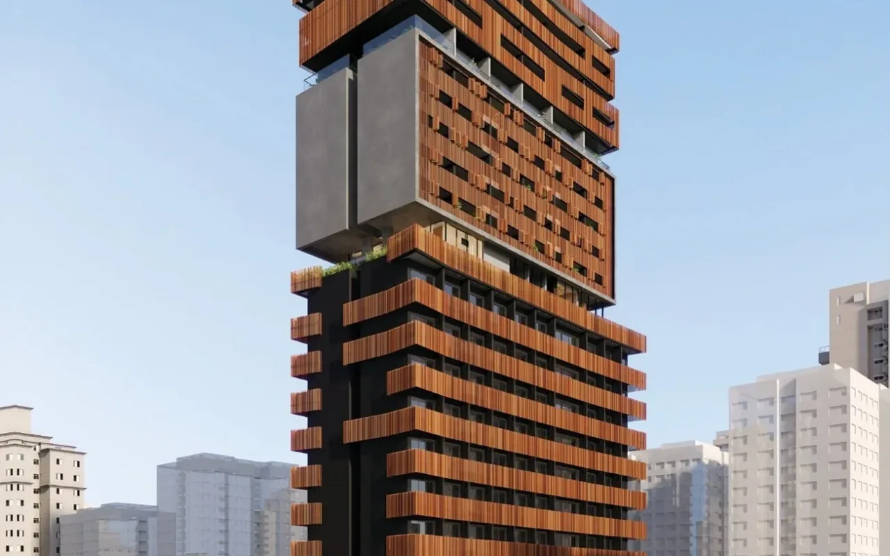 Fachada do V3rso Jardins, lançamento em Cerqueira César, São Paulo