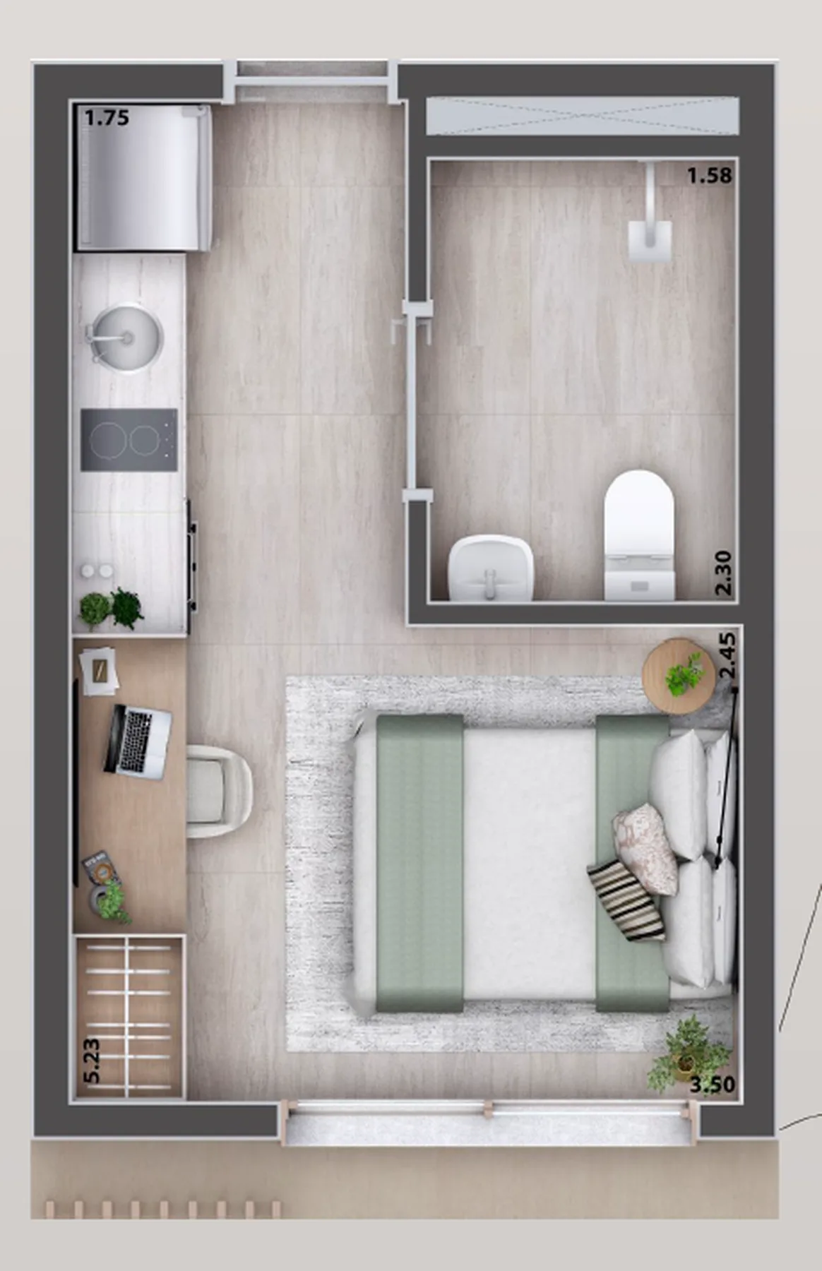 Planta do Verah Jardins Design Studios em Pinheiros — 1 dormitório – 20 m² Studio