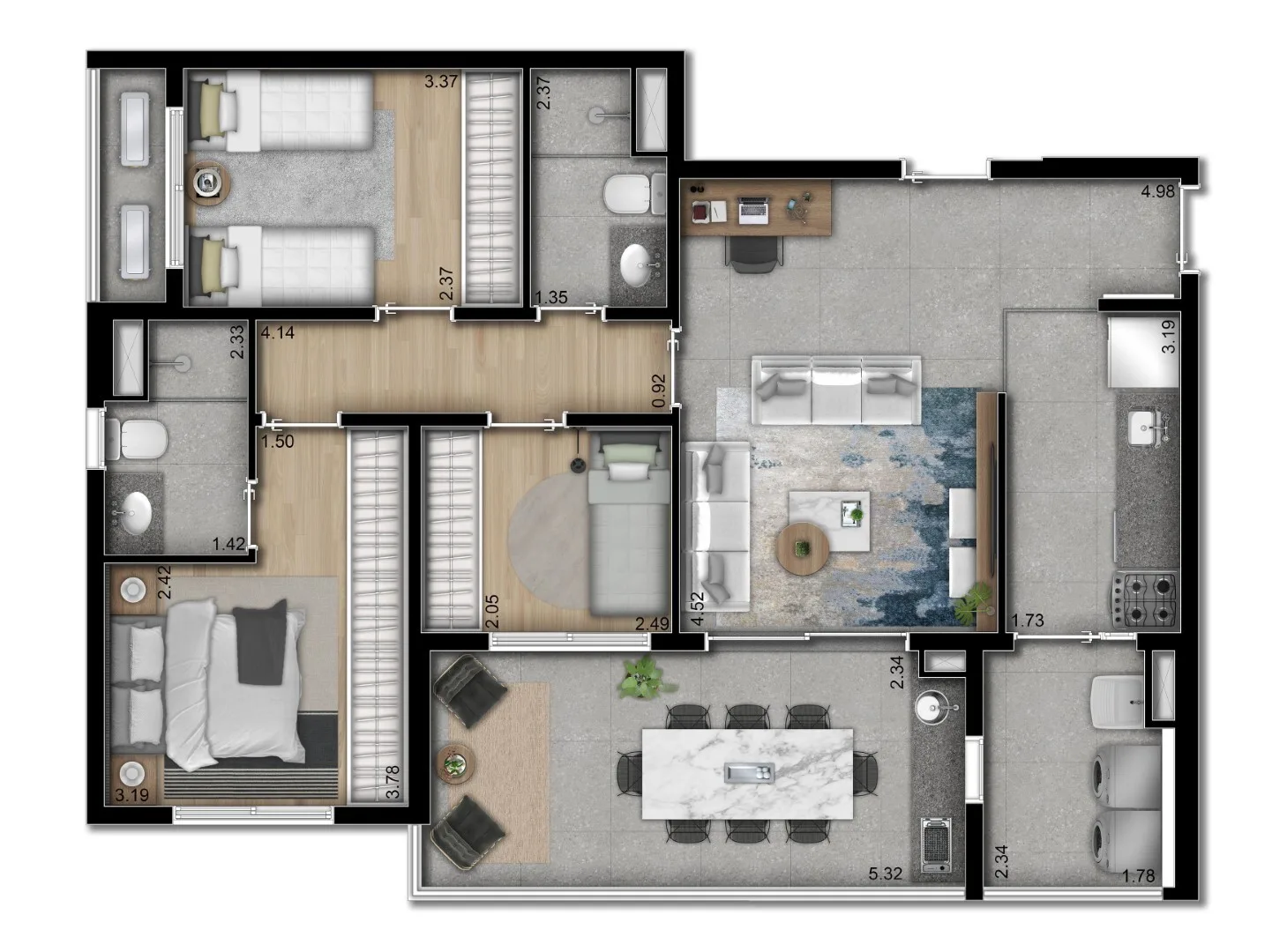 Planta do Verdi Butantã em Butantã — 3 dormitórios, 85 m²