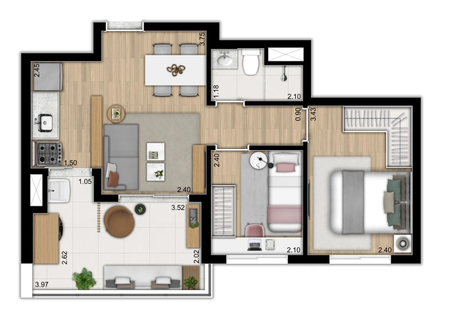 Planta do Versos Ipiranga em Ipiranga — 2 dormitórios, 46 m²