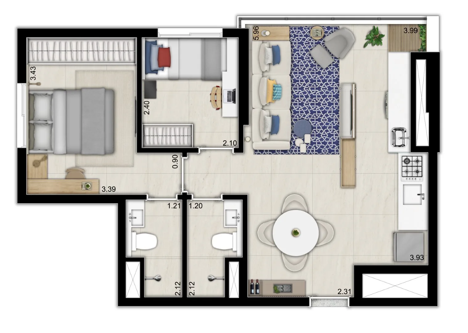 Planta do Versos Ipiranga em Ipiranga — 2 dormitórios, 49 m²