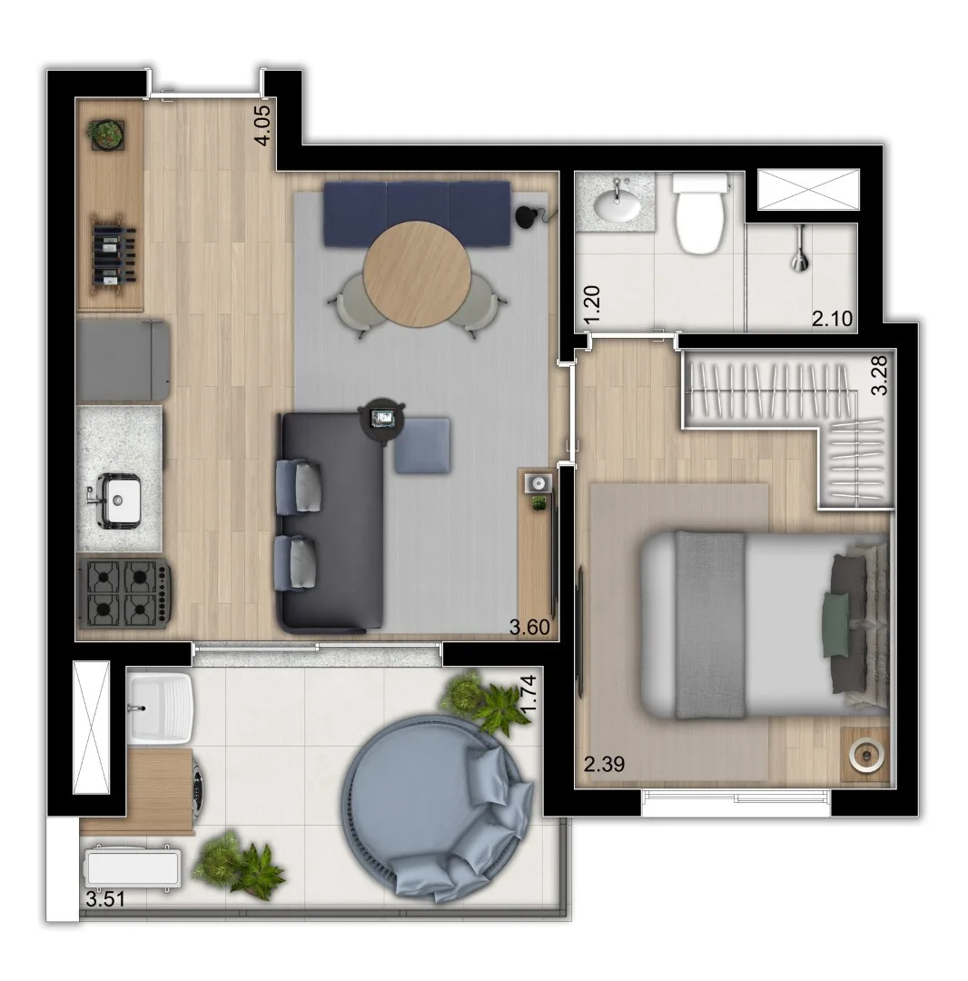 Planta do Versos Ipiranga em Ipiranga — 1 dormitório – 35 m²