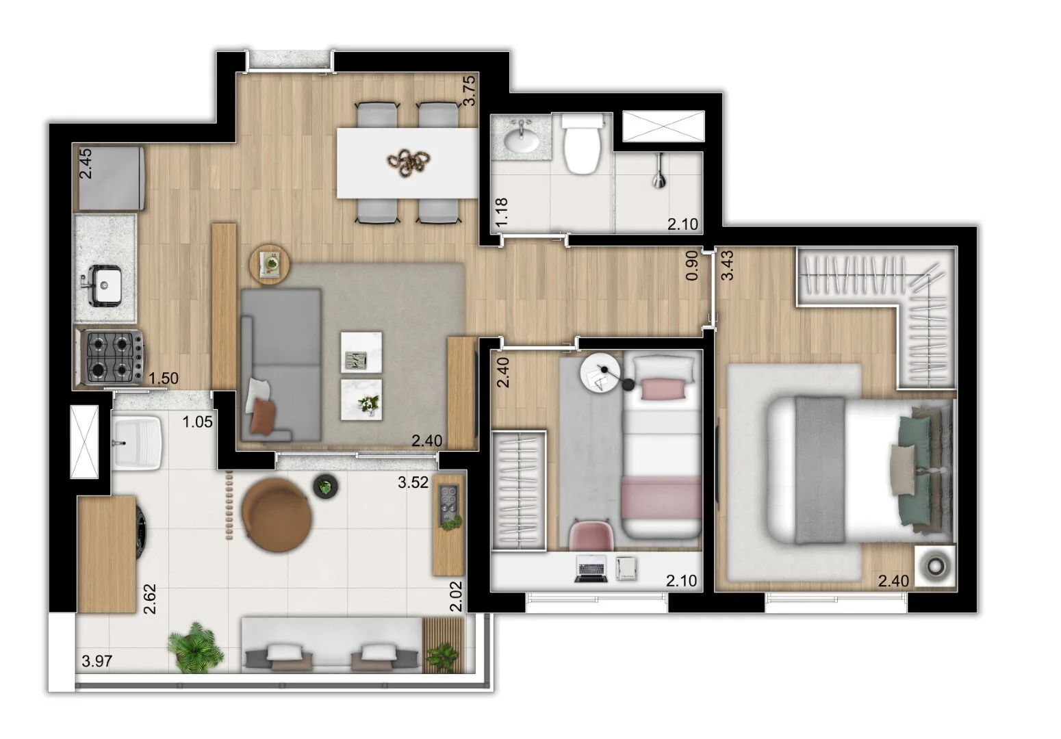 Planta do Versos Ipiranga em Ipiranga — 2 dormitórios – 46,34 m²
