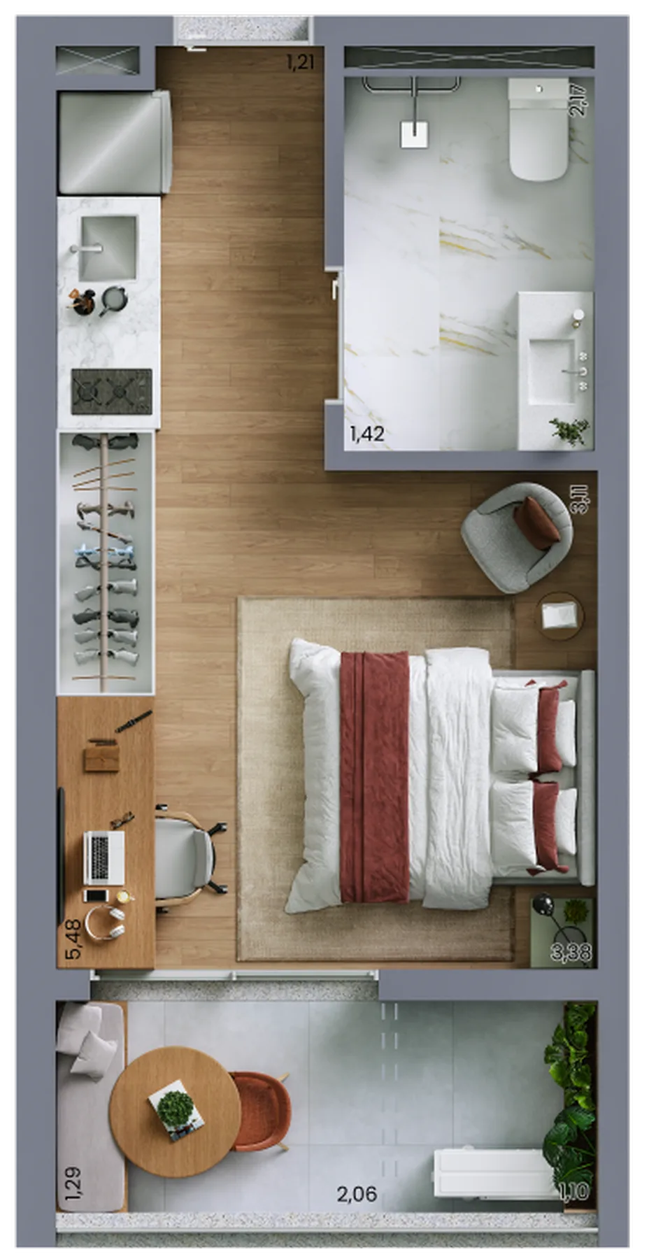 Planta do Vert Vila Nova em Vila Nova Conceição — 1 dormitório – 27 m² Studio