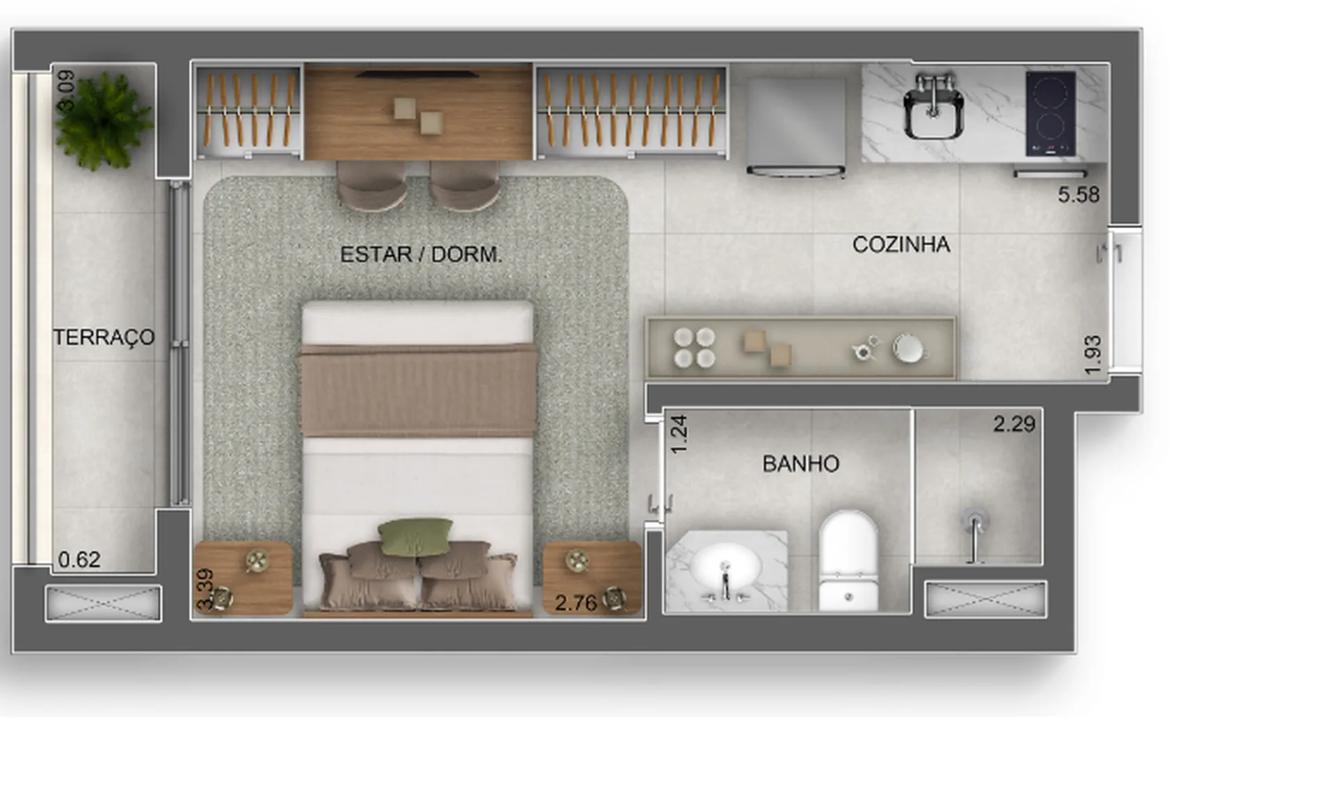 Planta do Vértice Butantã Smart Spaces em Butantã — studio de 24 m²