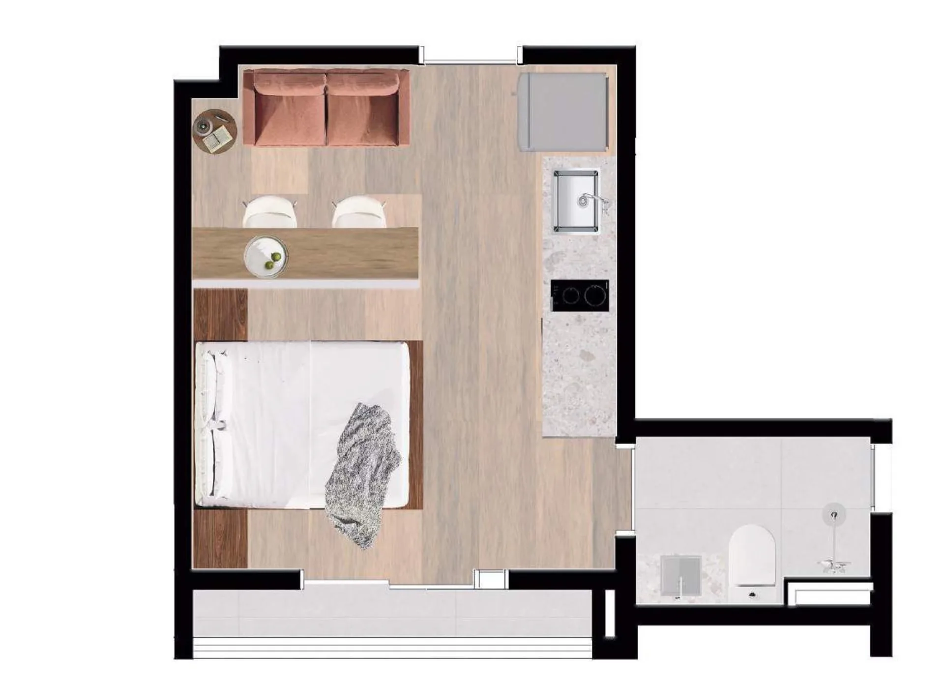 Planta do Verus Mackenzie em Vila Buarque — studio de 24 m²