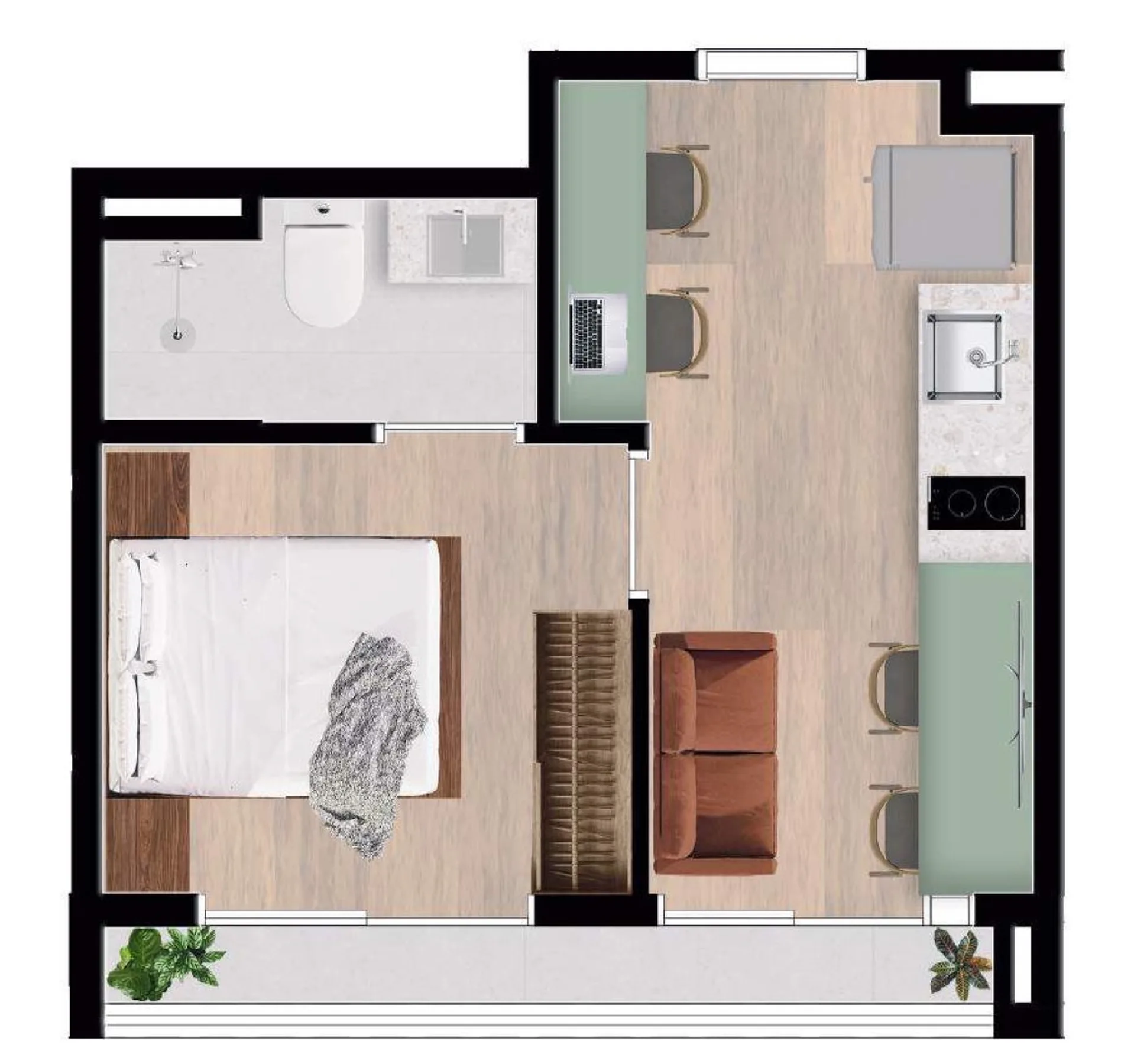 Planta do Verus Mackenzie em Vila Buarque — 1 dormitório, 24,79 m²