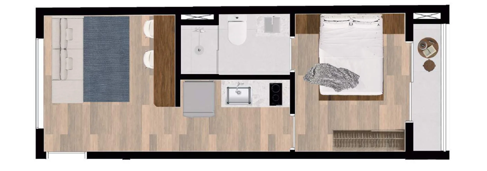 Planta do Verus Mackenzie em Vila Buarque — 1 dormitório, 29,57 m²