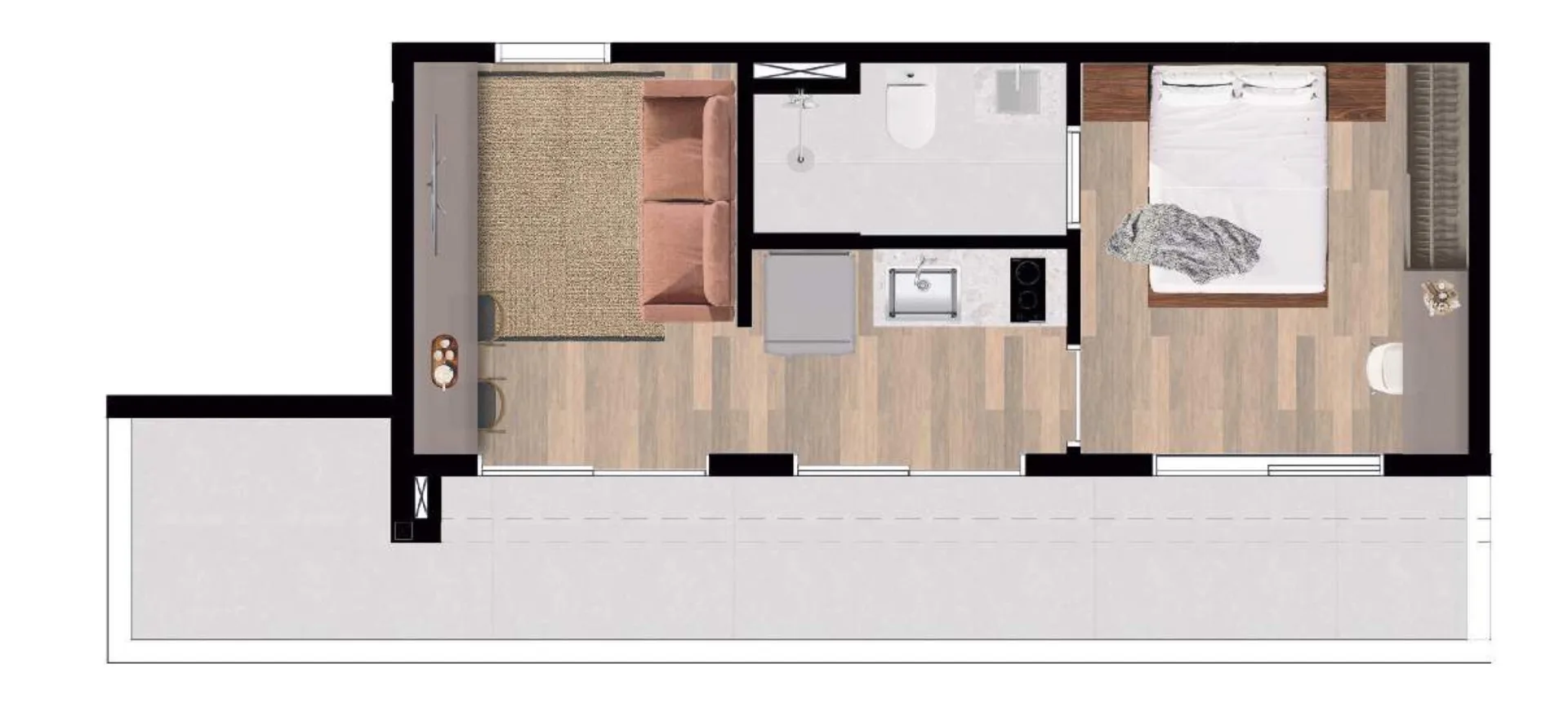 Planta do Verus Mackenzie em Vila Buarque — 1 dormitório, 41,89 m²