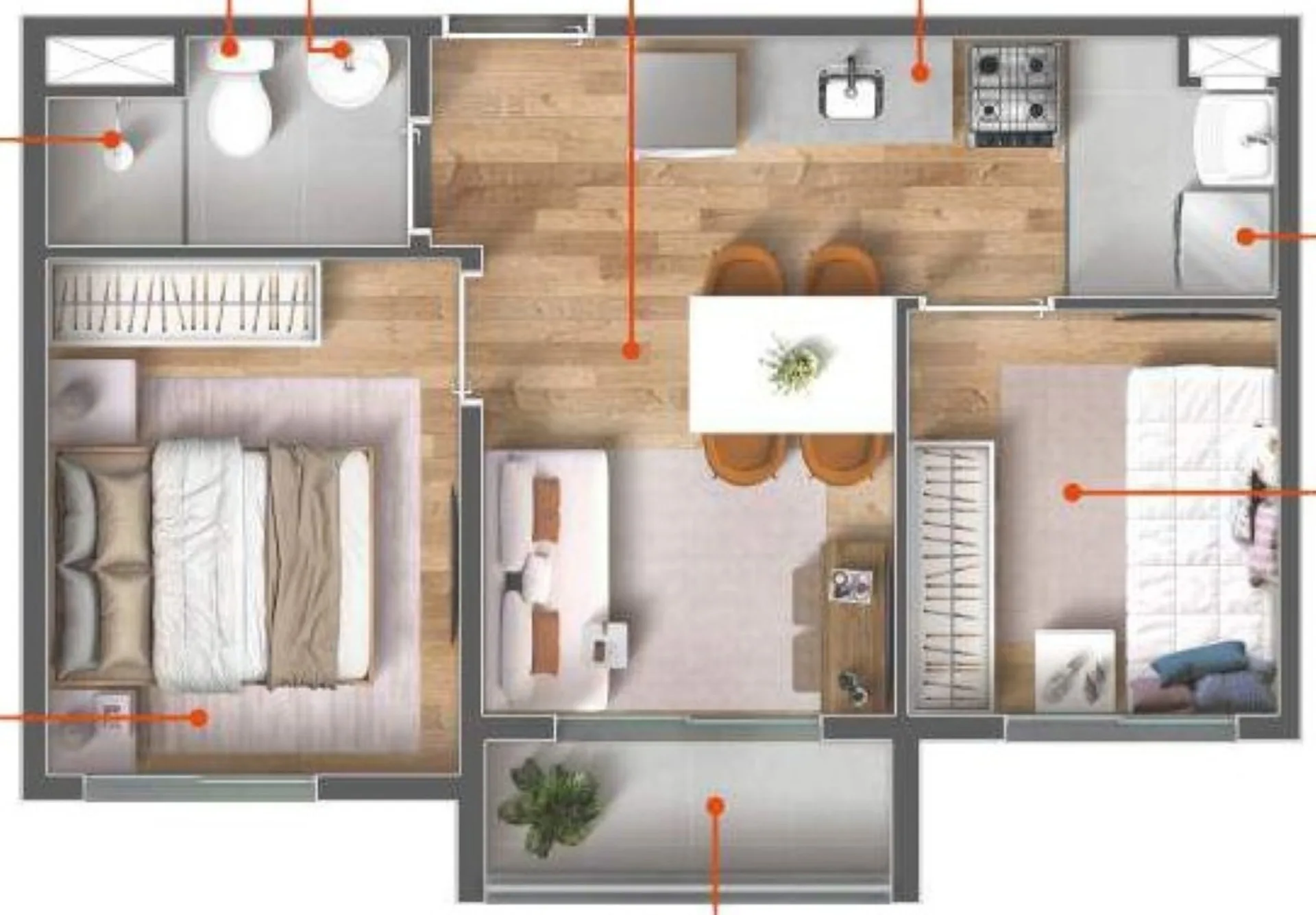 Planta do Vibra Jardim Bonfiglioli em Butantã — 2 dormitórios, 34 m²