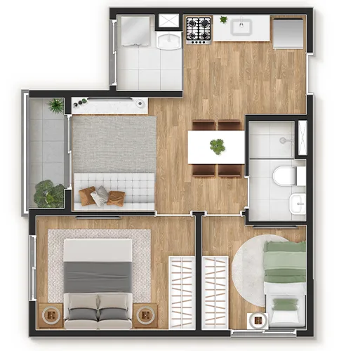 Planta do Vibra Jardim Marajoara em Jardim Marajoara — 2 dormitórios, 38 m²