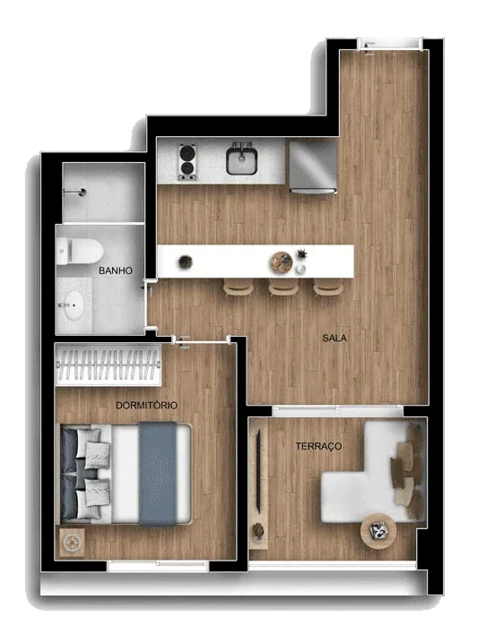 Planta do Viccino em Saúde — 1 dormitório, 35 m²