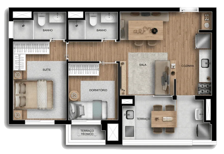 Planta do Viccino em Saúde — 2 dormitórios, 60 m²