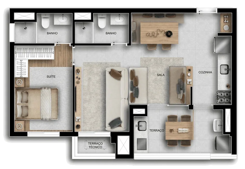 Planta do Viccino em Saúde — 1 dormitório, 60 m² (opção)
