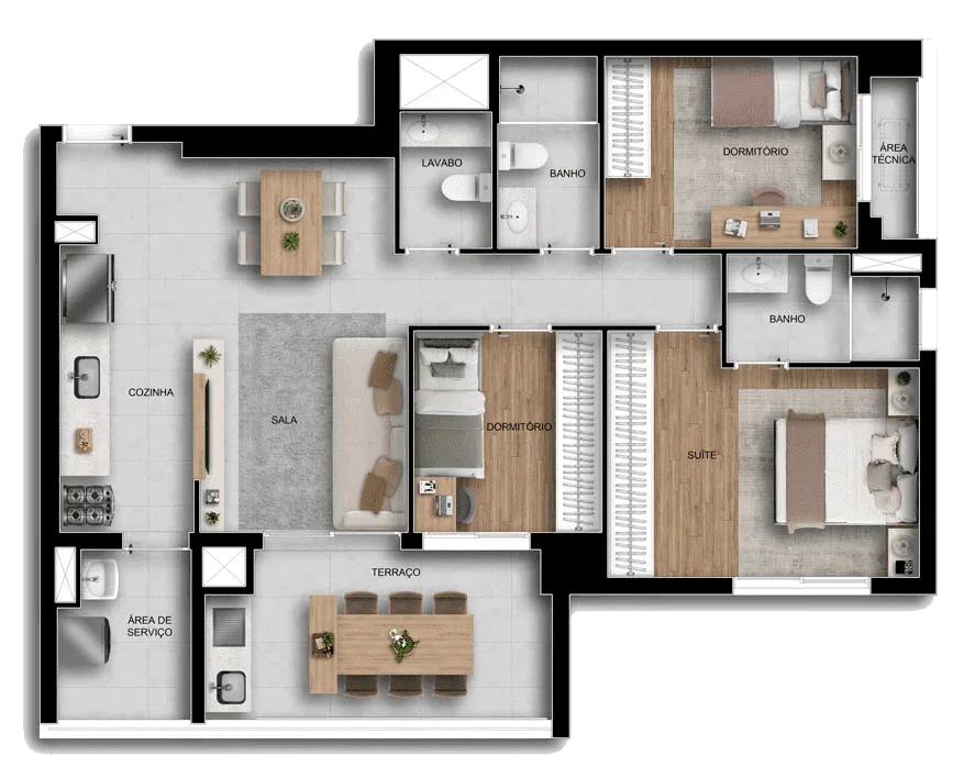 Planta do Viccino em Saúde — 3 dormitórios, 90 m²