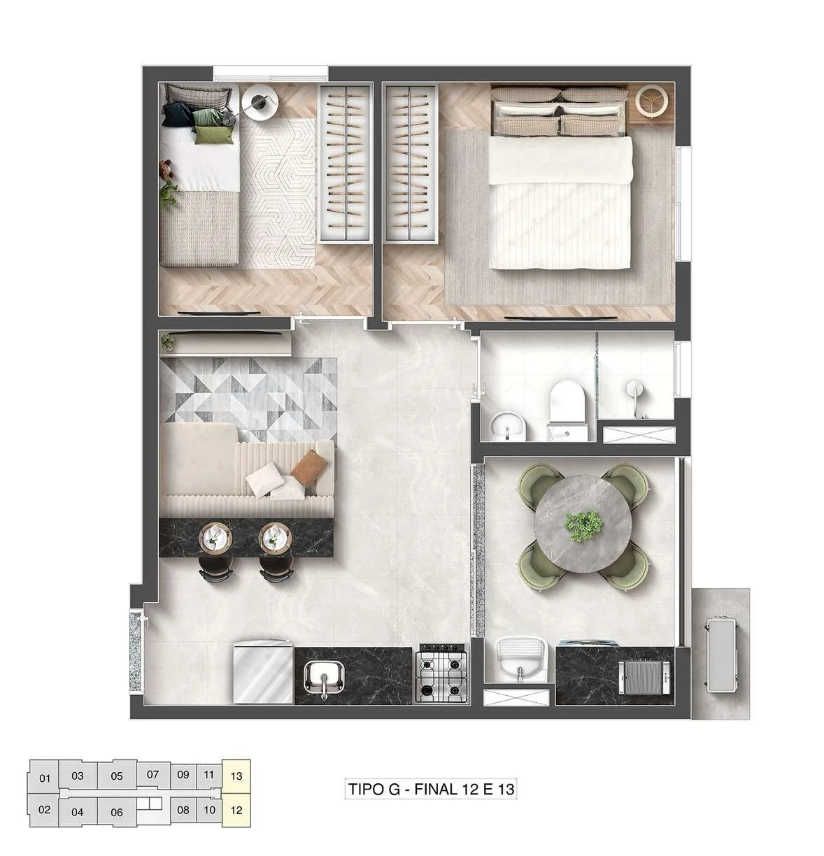 Planta do Vida Nova Vila Mascote em Vila Mascote — 2 dormitórios, 36,70 m²