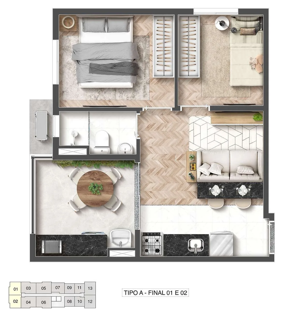 Planta do Vida Nova Vila Mascote em Vila Mascote — 2 dormitórios, 39,17 m²