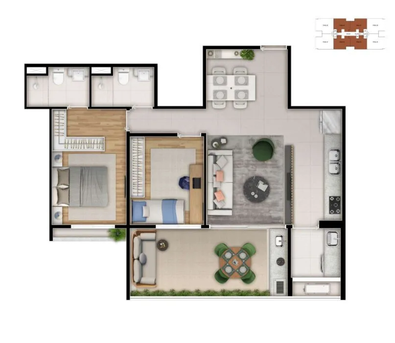 Planta do View JT em Vila Mariana — 2 dormitórios, 72,69 m²