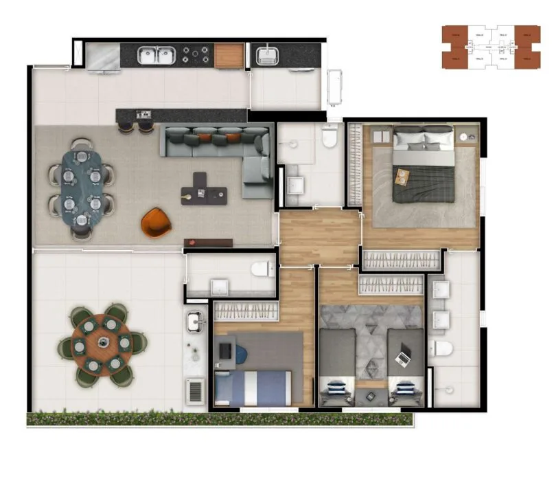 Planta do View JT em Vila Mariana — 3 dormitórios, 89,60 m²