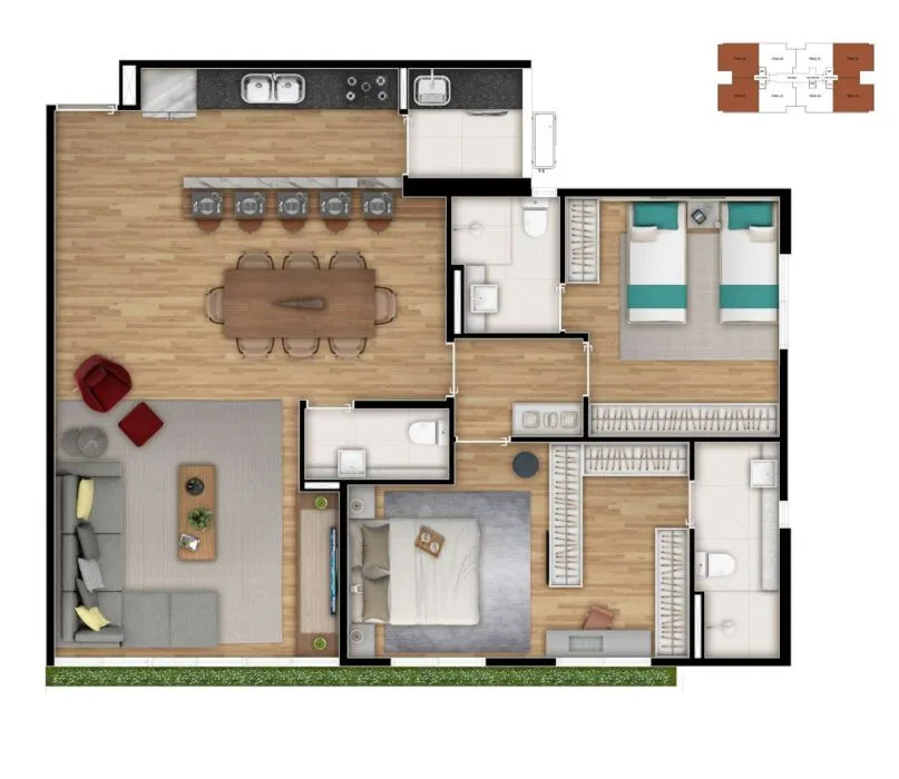 Planta do View JT em Vila Mariana — 2 dormitórios, 89,60 m²
