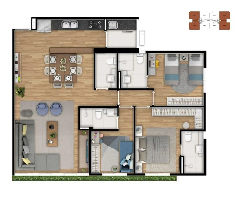 Planta do View JT em Vila Mariana — 3 dormitórios, 89,60 m²