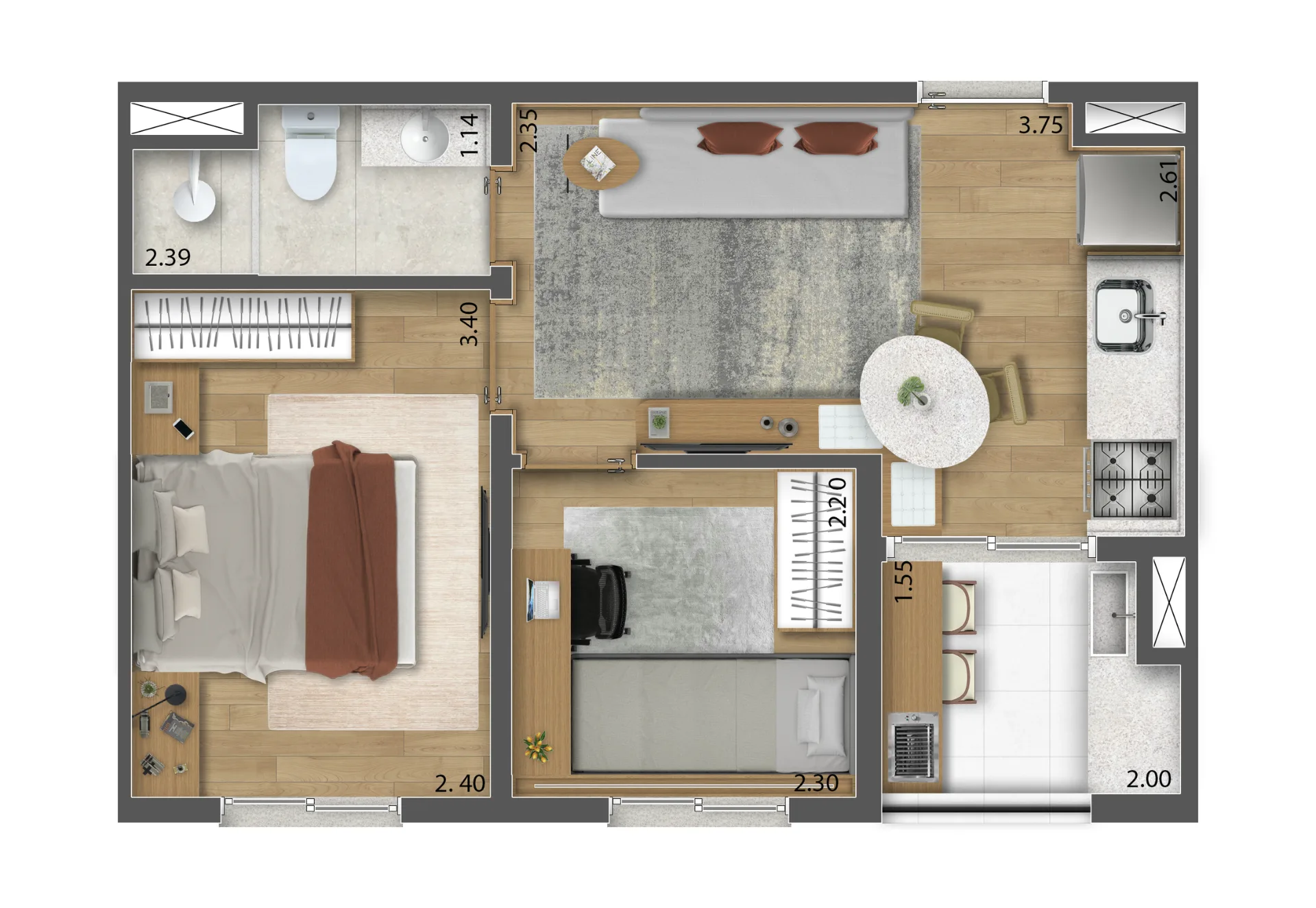 Planta do Viewline Pirituba em Pirituba — 2 dormitórios, 35 m²