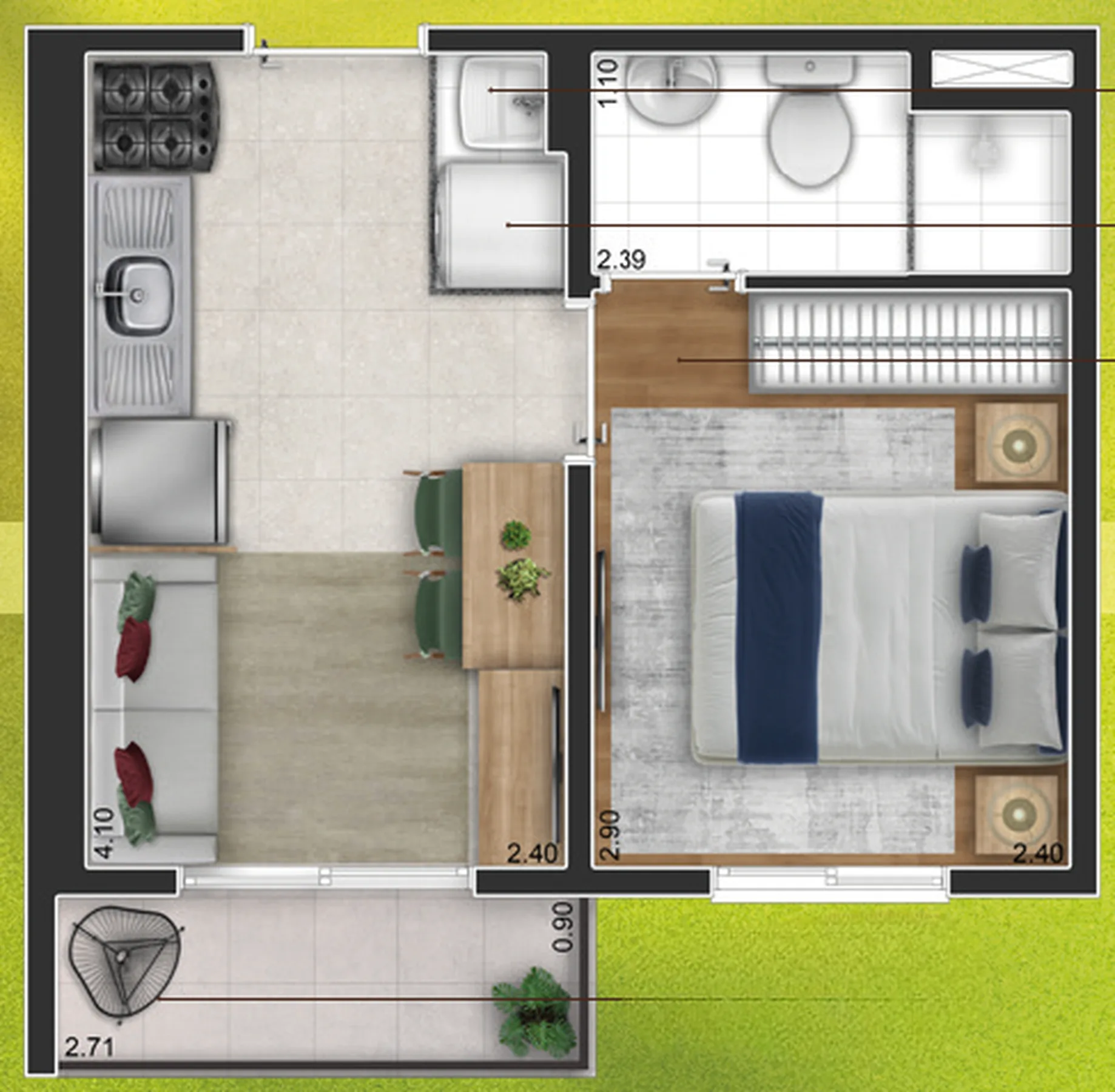 Planta do Vila Boulevard Mooca – Fase 1 em Mooca — 1 dormitório – 25 m²