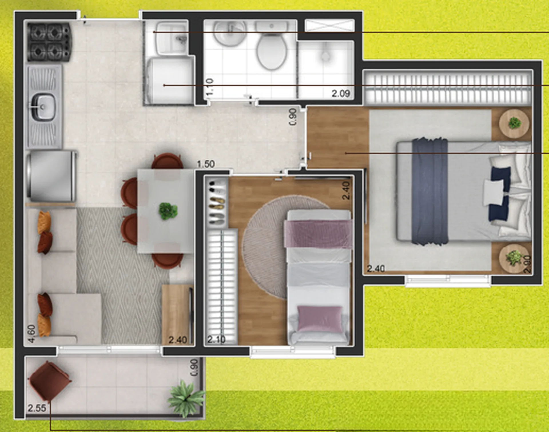 Planta do Vila Boulevard Mooca – Fase 1 em Mooca — 2 dormitórios – 34 m²