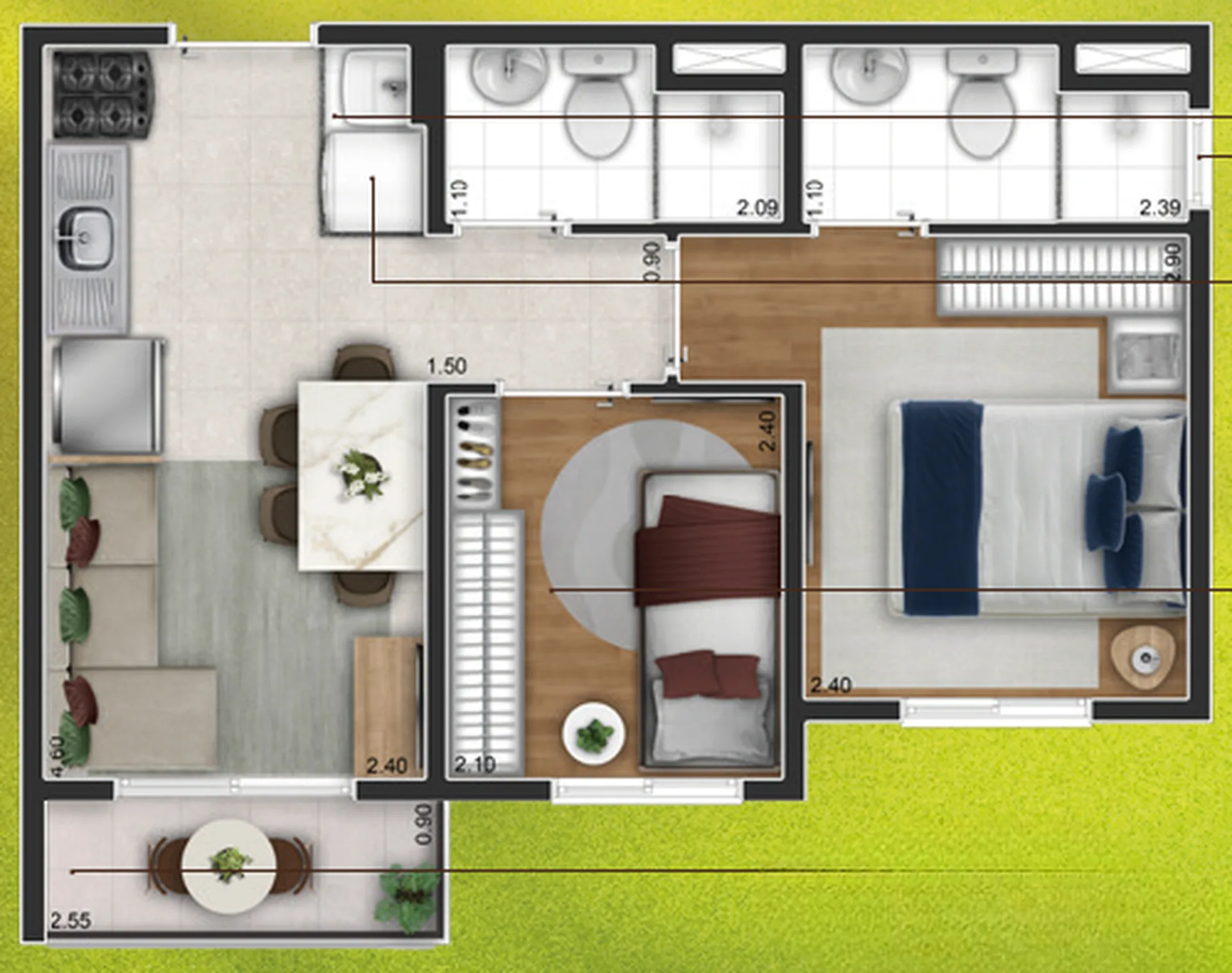 Planta do Vila Boulevard Mooca – Fase 1 em Mooca — 2 dormitórios – 37 m²