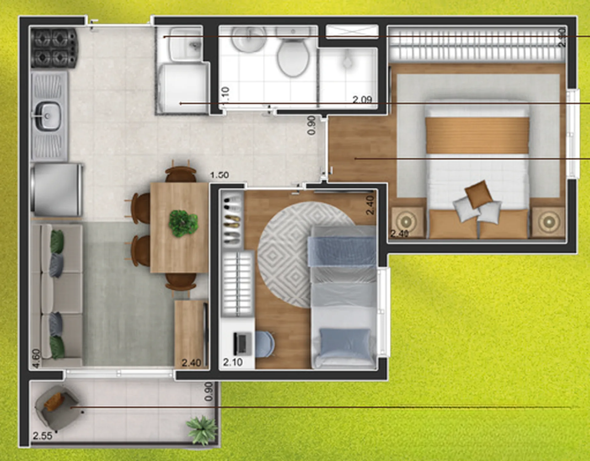 Planta do Vila Boulevard Mooca – Fase 1 em Mooca — 2 dormitórios – 34 m²