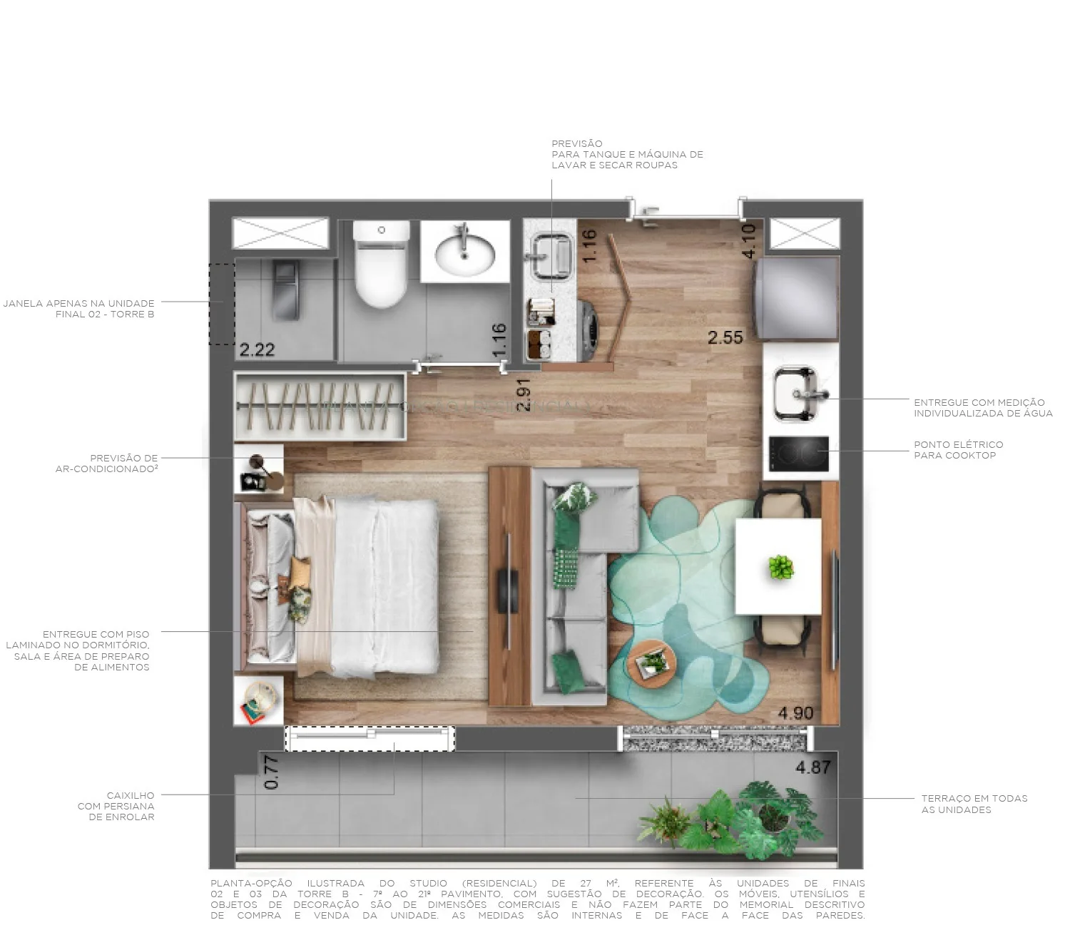 Planta do Villa Pompeia Welconx em Perdizes — 1 dormitório, 27 m² (opção)