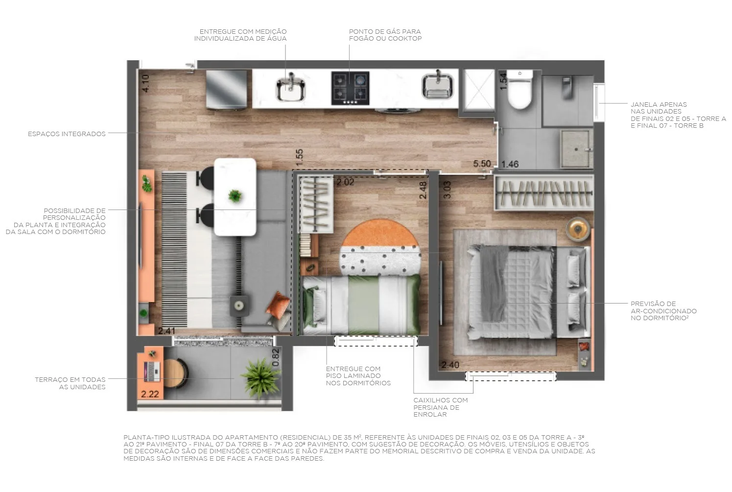 Planta do Villa Pompeia Welconx em Perdizes — 2 dormitórios, 35 m²