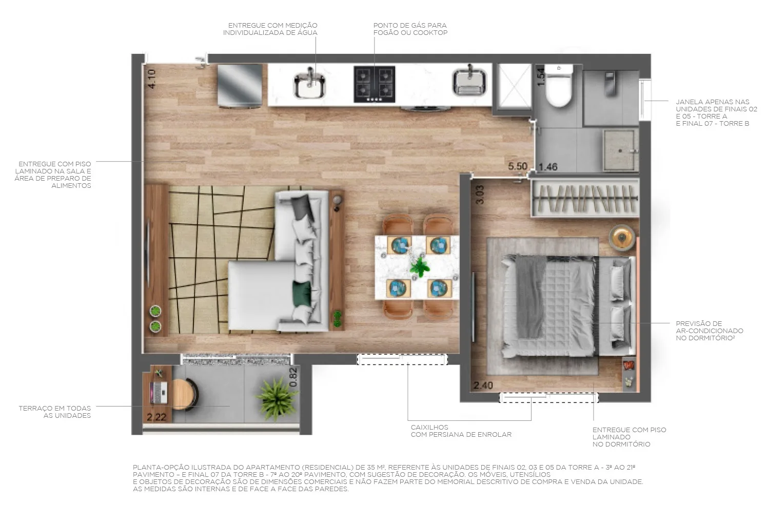 Planta do Villa Pompeia Welconx em Perdizes — 1 dormitório, 35 m² (opção)