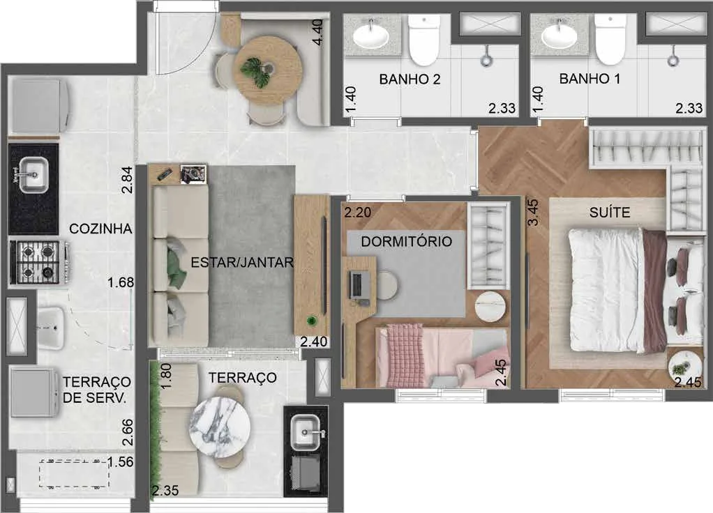 Planta do Villares Parada Inglesa em Parada Inglesa — 53 m²